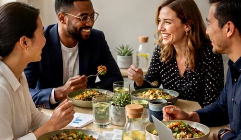 A working group sharing a healthy catered lunch