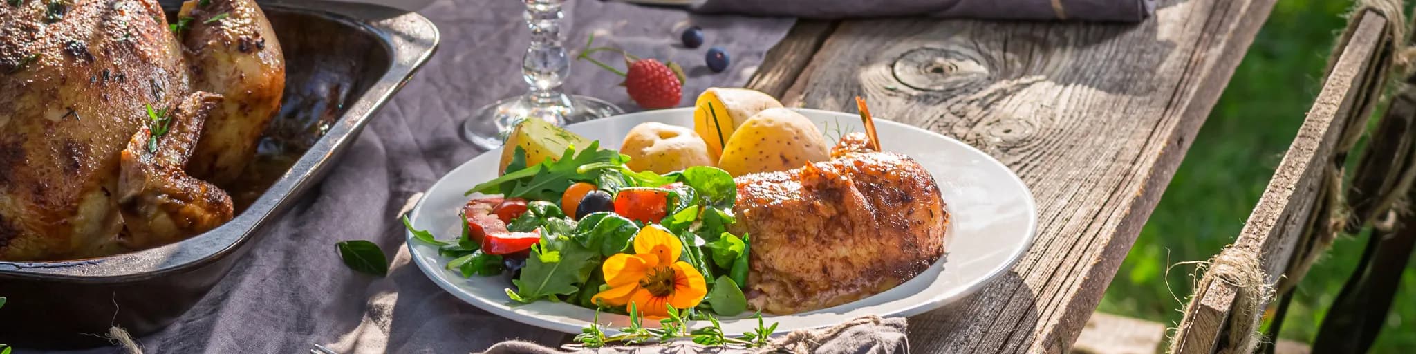 A homemade dinner served at a garden table